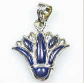 Silver Lotus Flower Pendant with Natural Blue Stones